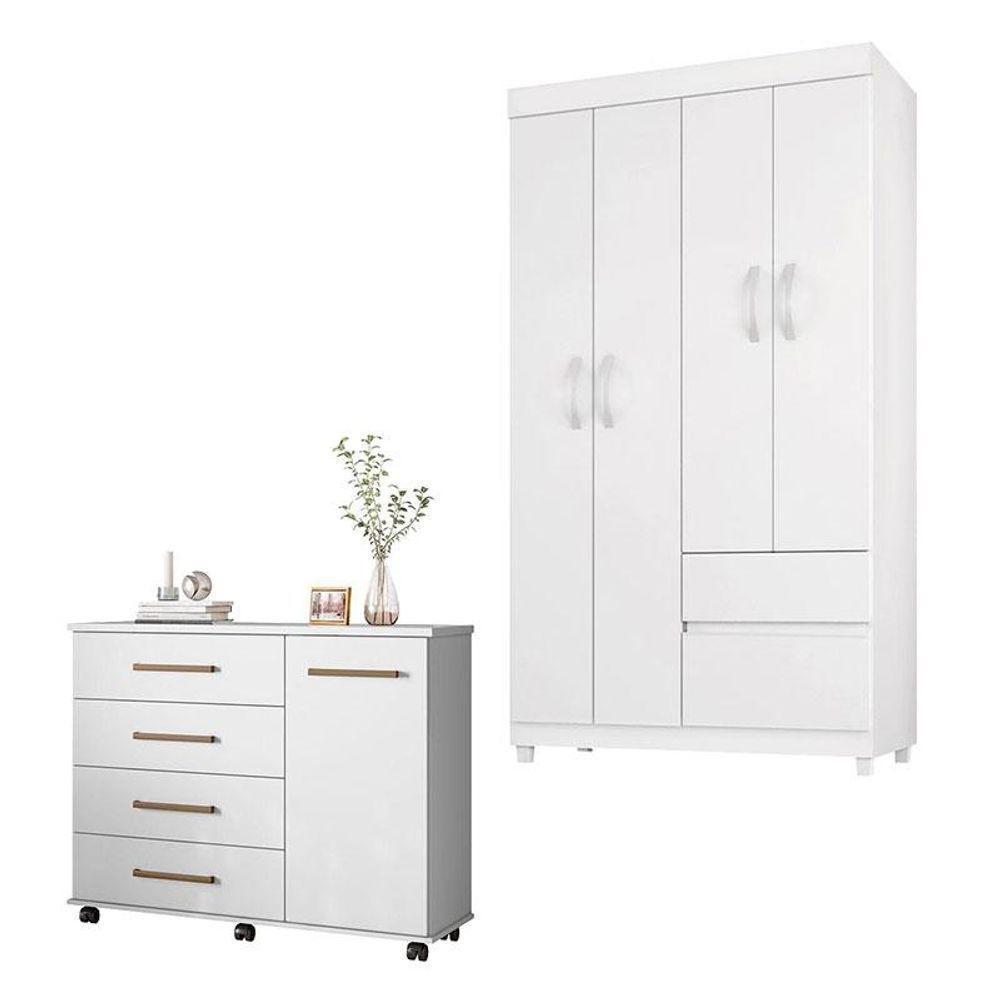 Cômoda Flora E Guarda Roupa Solteiro Lótus Branco Flex - Demóbile - 1