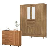 Cômoda Flora E Guarda Roupa Casal Munique Amêndola Touch Com Espelho - Demóbile - 1