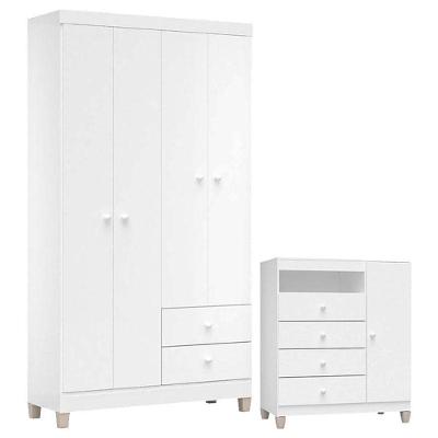 Cômoda E Guarda Roupa 4 Portas Baby Kids Branco Flex - Incorplac