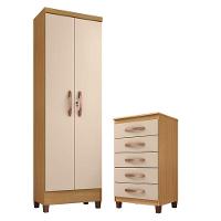 Cômoda Cannes 5 Gavetas E Armário Multiuso Egito Carvalho Americano Off White - Incorplac - 1