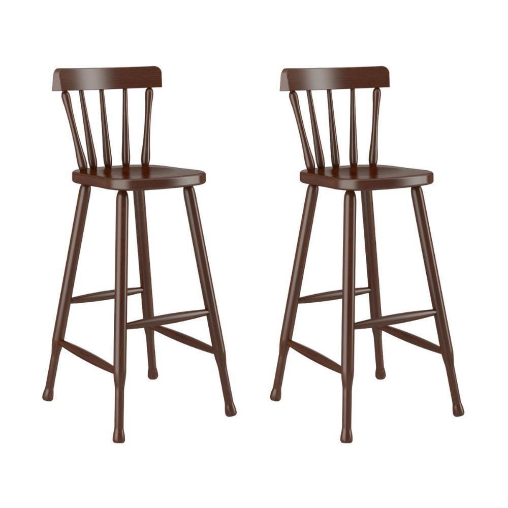 Kit 2 Banquetas Altas De Madeira Maciça Para Sala De Jantar-bar Multimóveis Cr50116 Castanho - 1