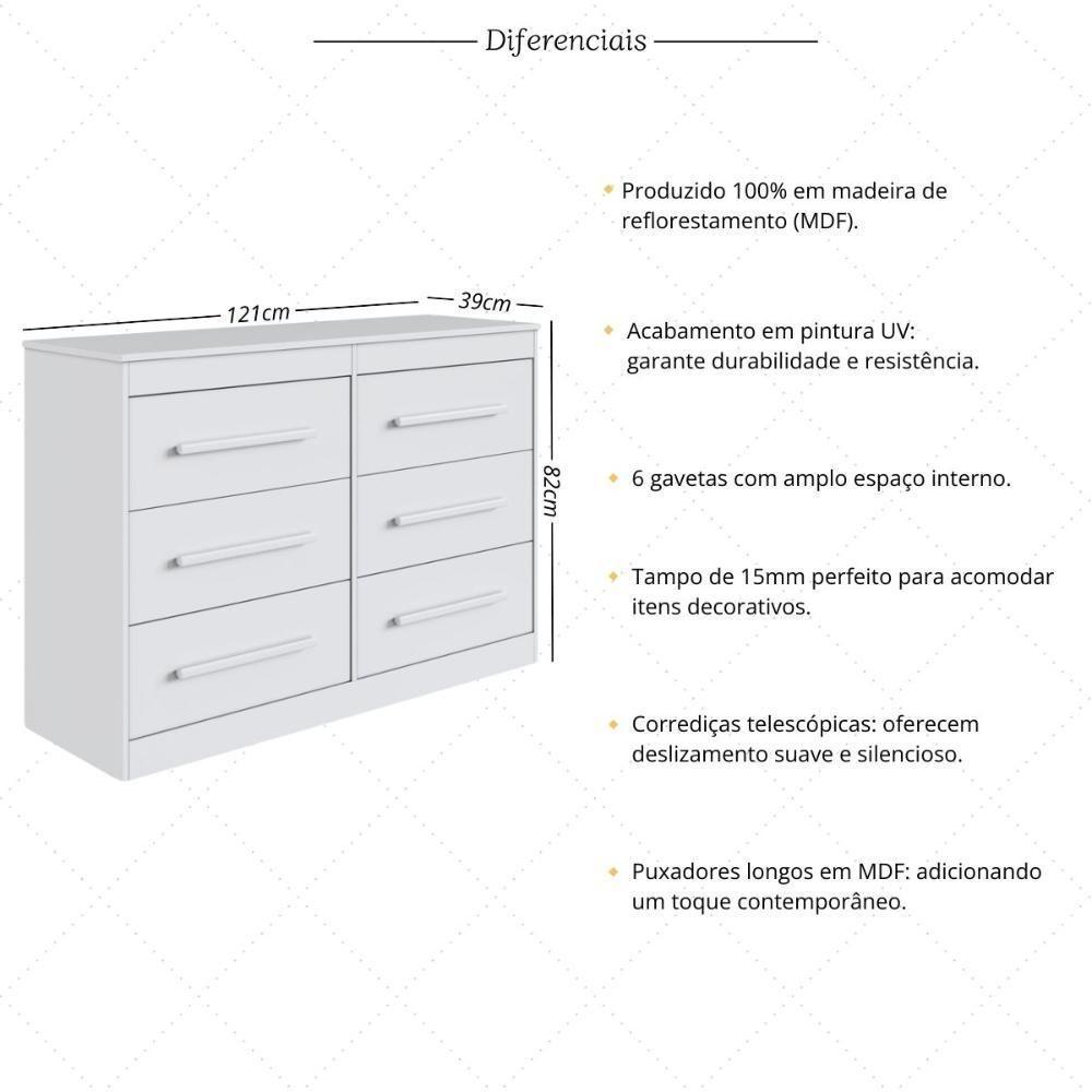 Cômoda Com 6 Gavetas 121cm Multimóveis Cr35263 Branco - 3