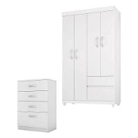 Cômoda Astral E Guarda Roupa Solteiro Lótus Branco Flex - Demóbile - 1