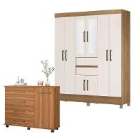 Cômoda Flora E Guarda Roupa Casal Munique Amêndola Off White Com Espelho - Demóbile - 1