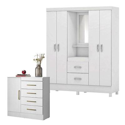Cômoda e Guarda Roupa Casal Montevidéu Lord 4 Portas 2 Gavetas MDP Branco Flex
