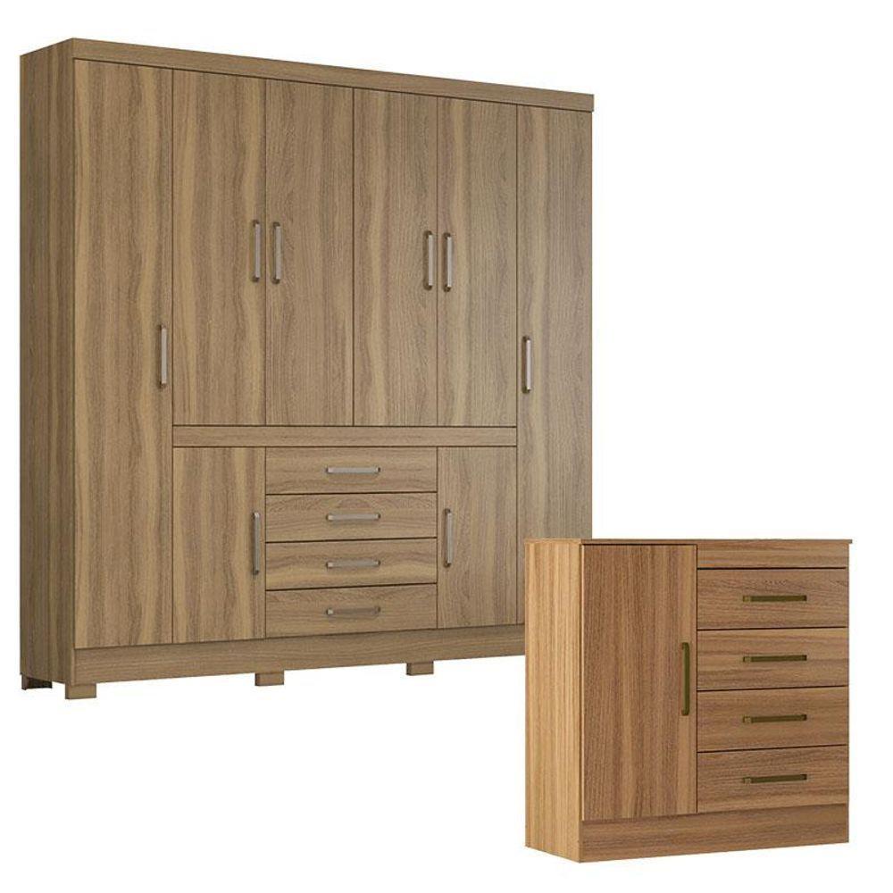 Cômoda Montevidéu E Guarda Roupa Casal New Realce Amêndola Touch - Demóbile - 1