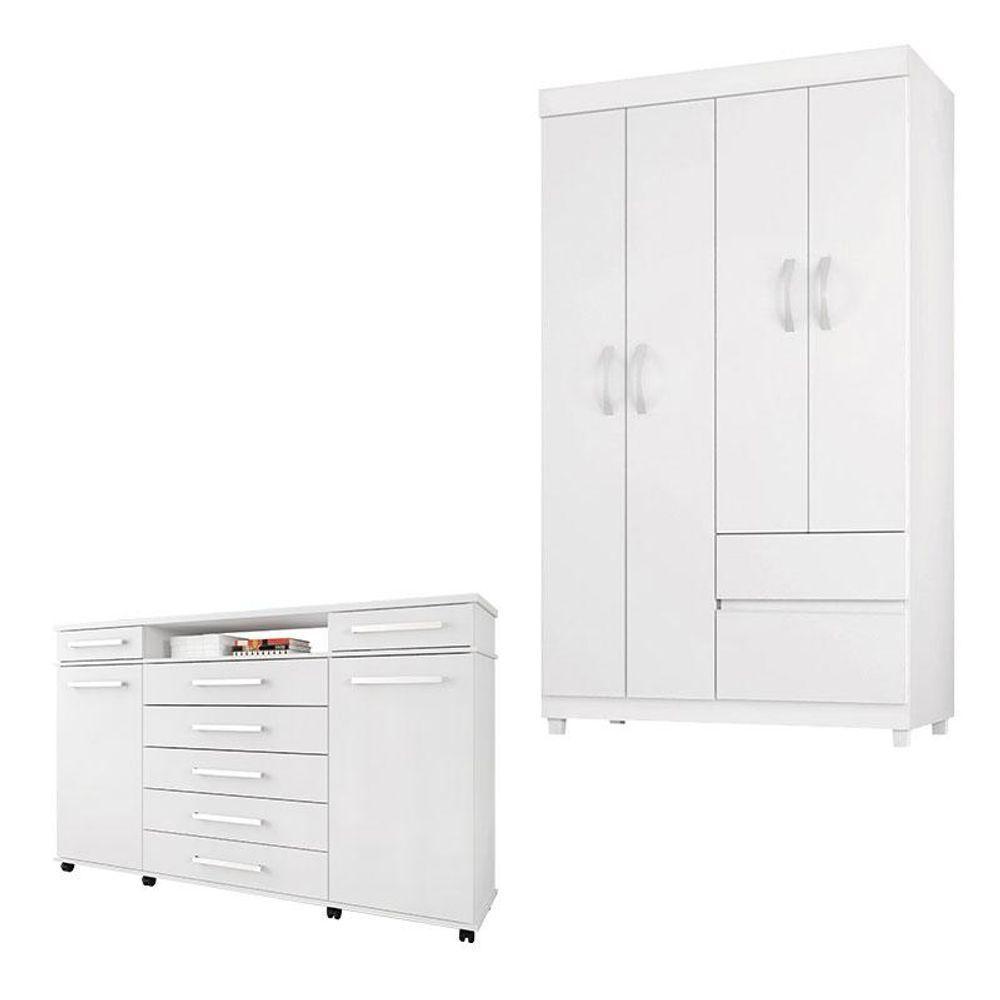 Cômoda London E Guarda Roupa Solteiro Lótus Branco Flex - Demóbile - 1