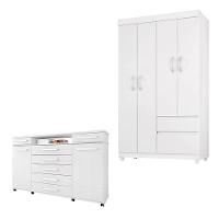 Cômoda London E Guarda Roupa Solteiro Lótus Branco Flex - Demóbile - 1