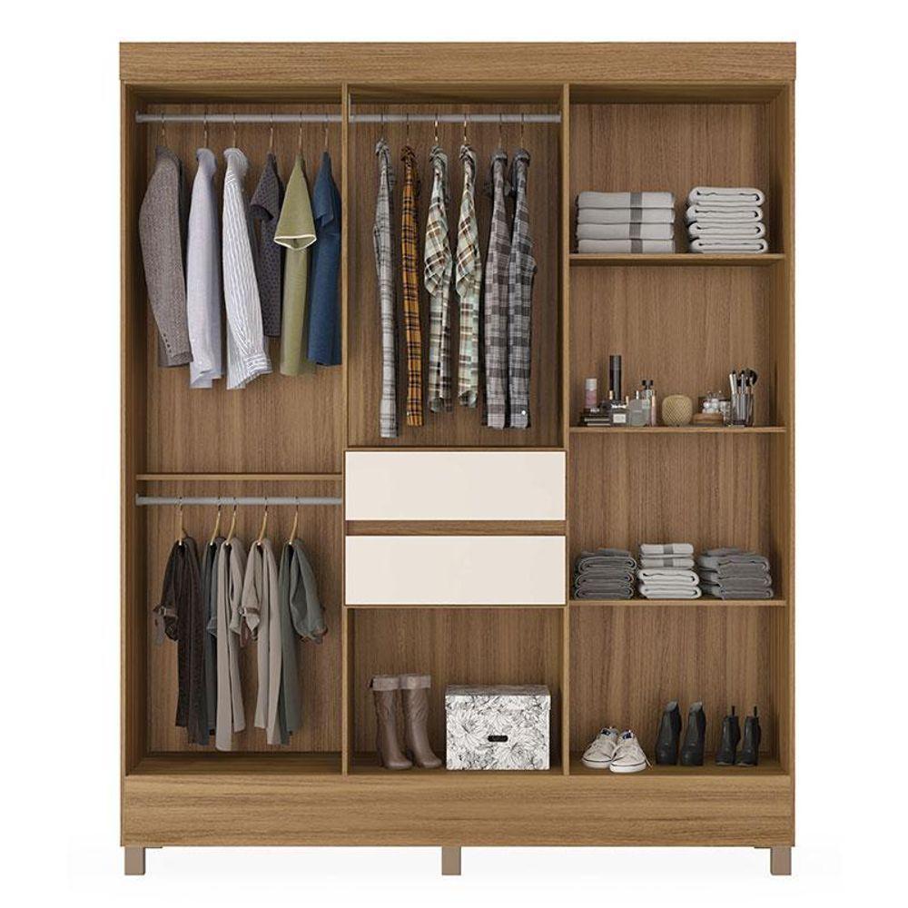 Cômoda London E Guarda Roupa Casal Munique Amêndola Off White Com Espelho - Demóbile - 5