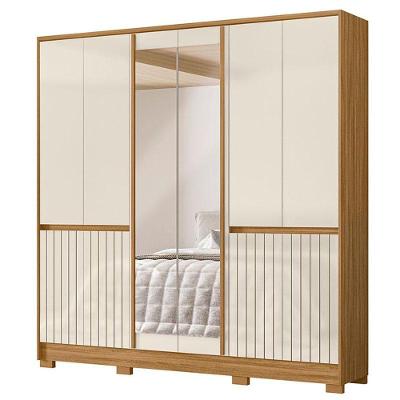 Guarda Roupa Casal Alasca 10 Portas 4 Gavetas Freijó Off White MDP com Espelho