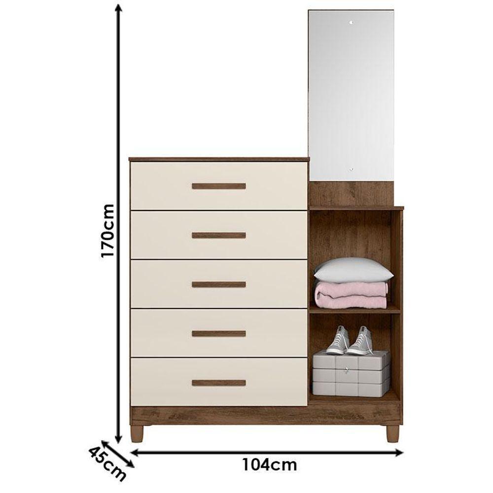 Cômoda Sapateiro Ambiente Lisboa Castanho Wood Off White Com Espelho - Moval - 2
