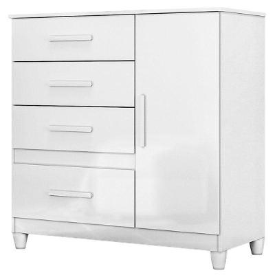 Cômoda Sapateira Infantil Vênus 4 Gavetas em MDF com Puxador em MDF Branco com Pés Fixos