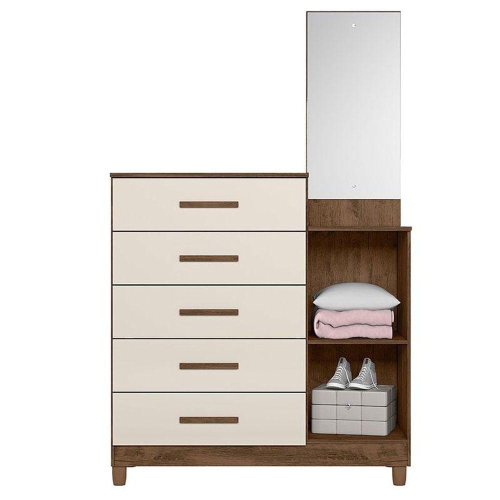 Cômoda Sapateiro Lisboa Castanho Wood Off White Com Espelho - Moval - 3