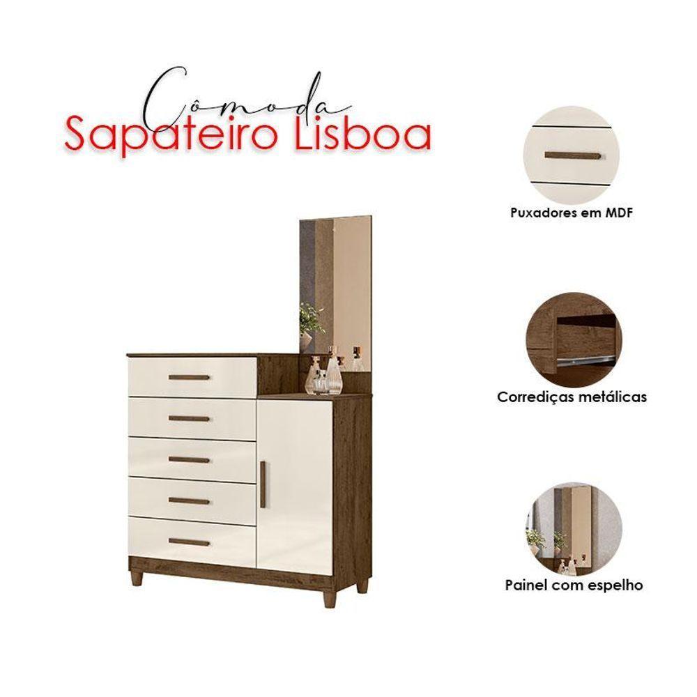 Cômoda Sapateiro Lisboa Castanho Wood Off White Com Espelho - Moval - 4