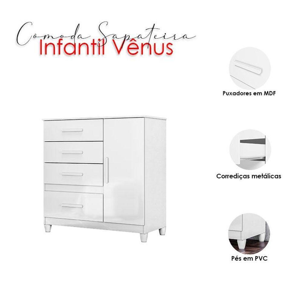 Cômoda Sapateira Infantil Ambiente Vênus Branco Flex Com Pés - Moval - 7