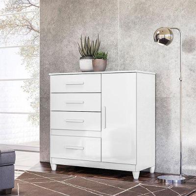 Cômoda Sapateira Infantil Vênus 4 Gavetas em MDF com Puxadores Branco Brilhante