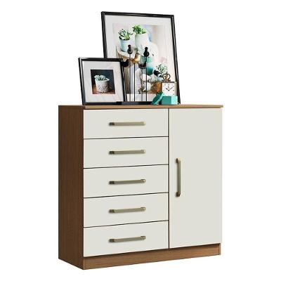 Cômoda Sapateira Milão 1 Porta 5 Gavetas 91 cm MDF Off White Atacama