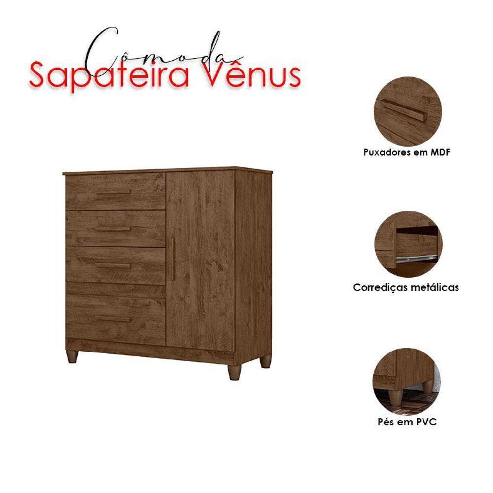 Cômoda Sapateira Vênus Castanho Wood Flex Com Pés - Moval - 4