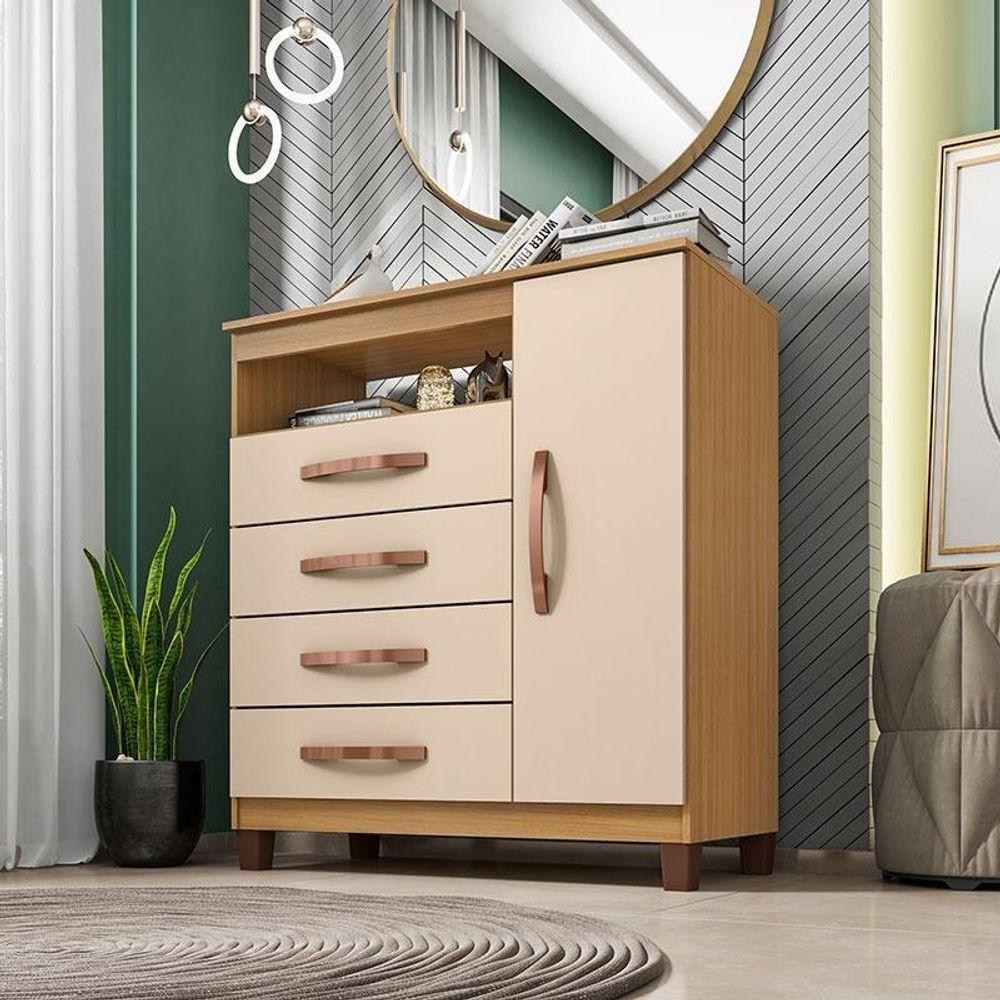 Cômoda Sapateira Cannes Com Armário Multiuso Versatile 2 Portas Com Chave Carvalho Americano Off White - Incorplac - 4