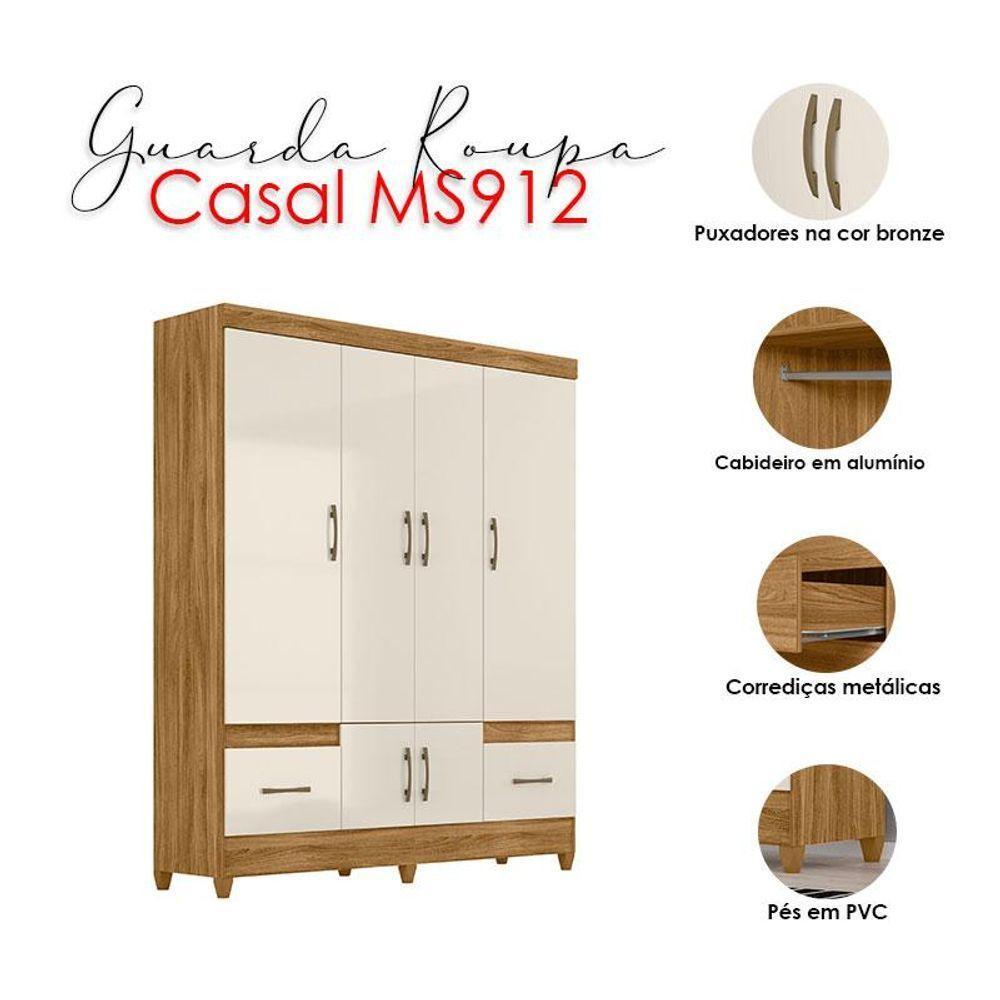 Guarda Roupa Casal Ambiente Ms912 6 Portas Freijó Off White - Moval - 4