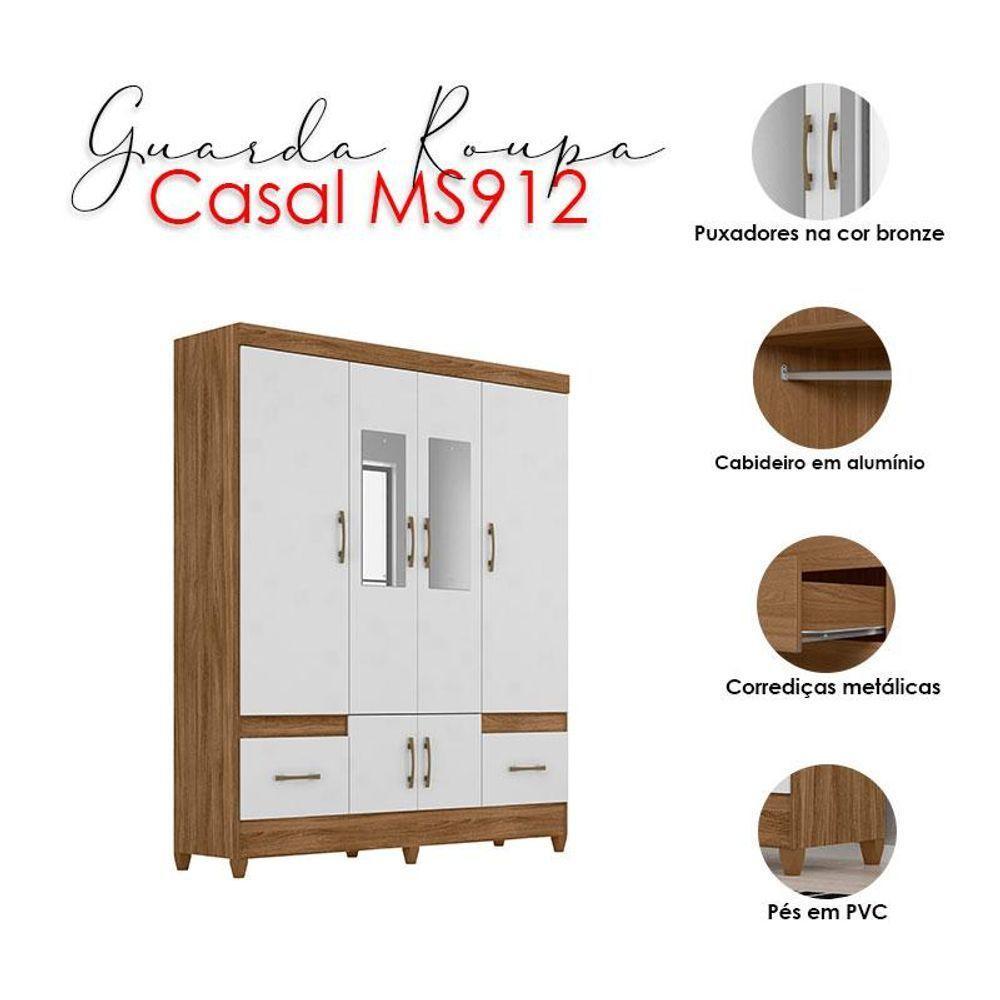 Guarda Roupa Casal Ambiente Ms912 6 Portas Naturale Branco Com Espelho - Moval - 4