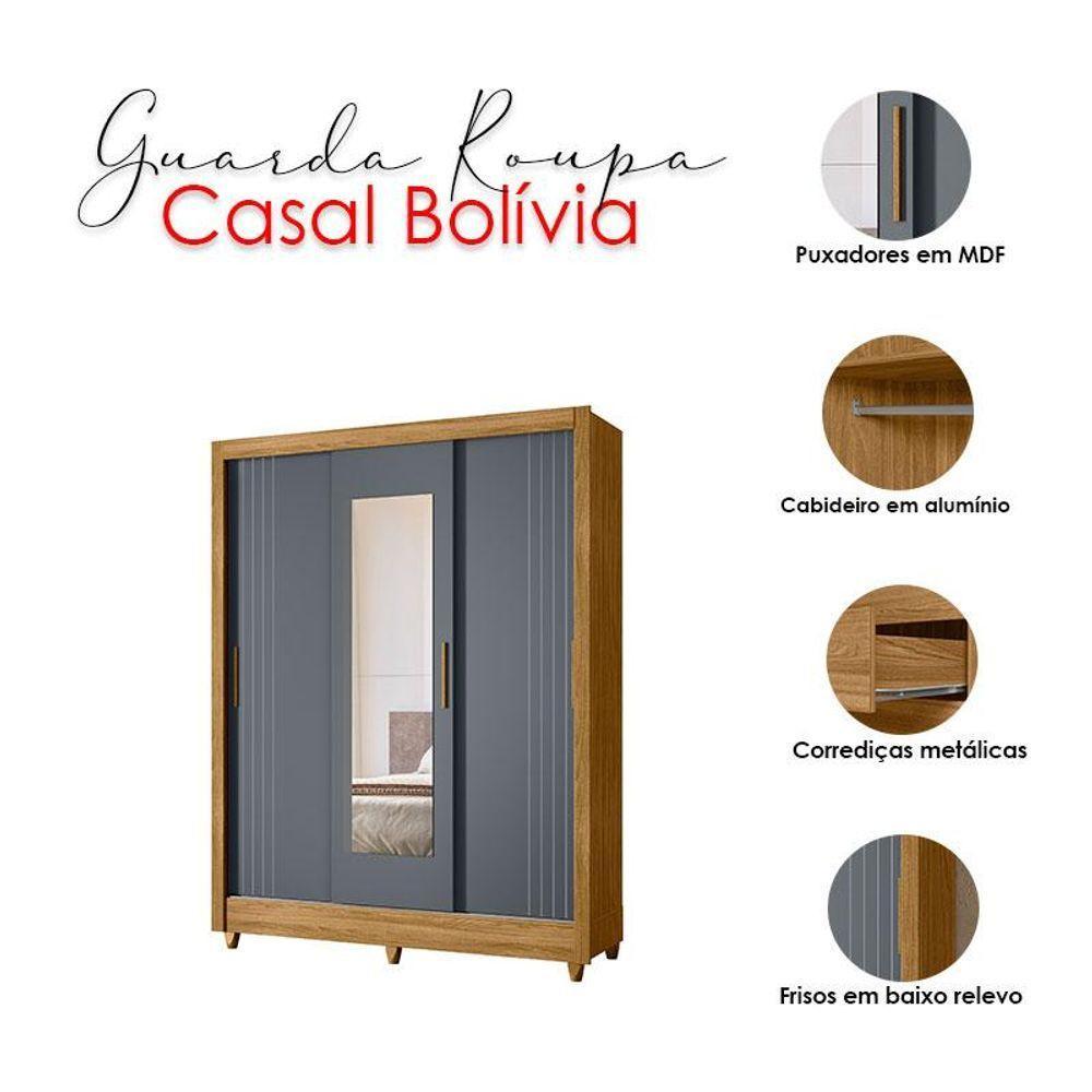 Guarda Roupa Casal Ambiente Bolívia 3 Portas Freijó Cinza Com Espelho - Moval - 4
