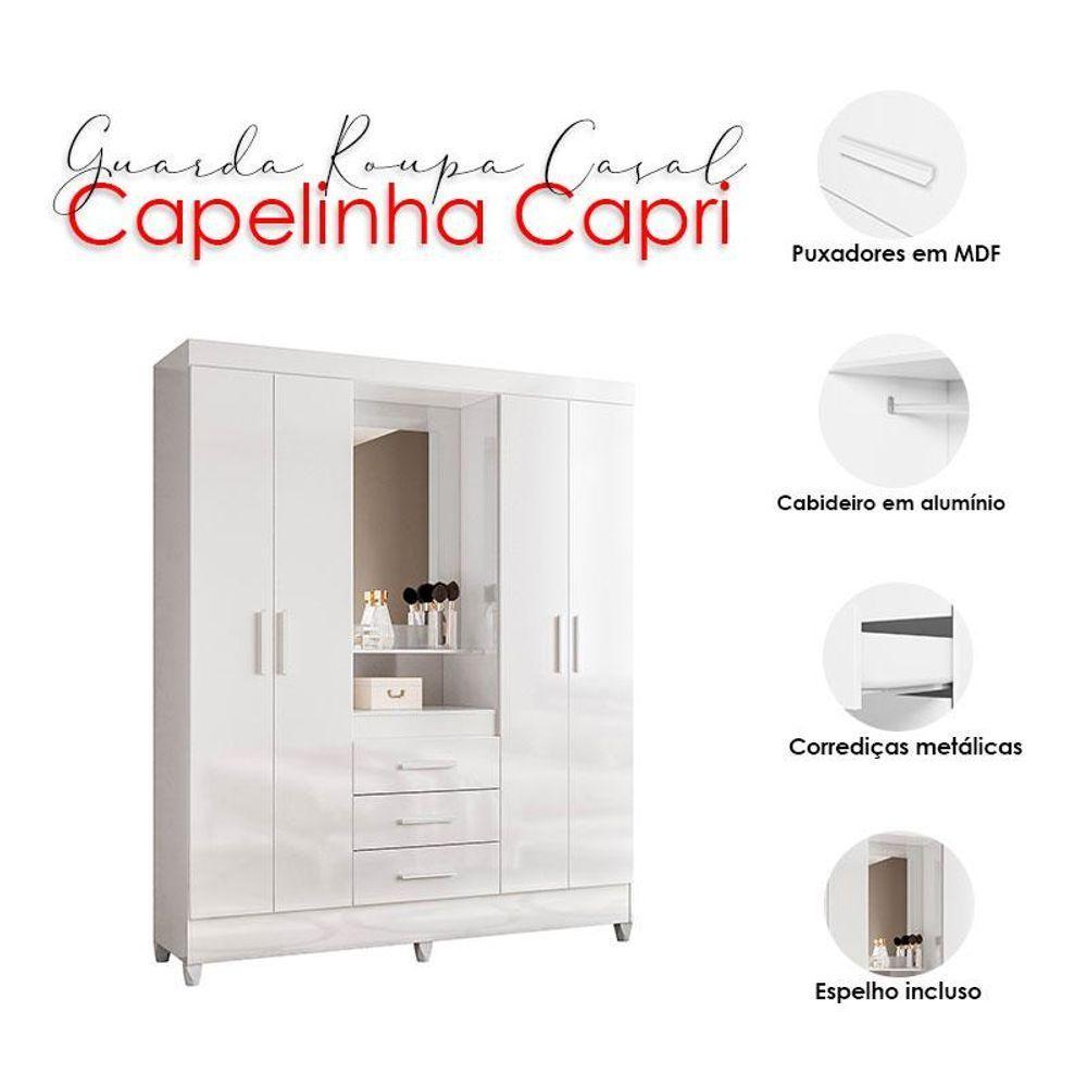 Guarda Roupa Casal Ambiente Capelinha Capri 4 Portas Branco Flex Com Espelho - Moval - 5