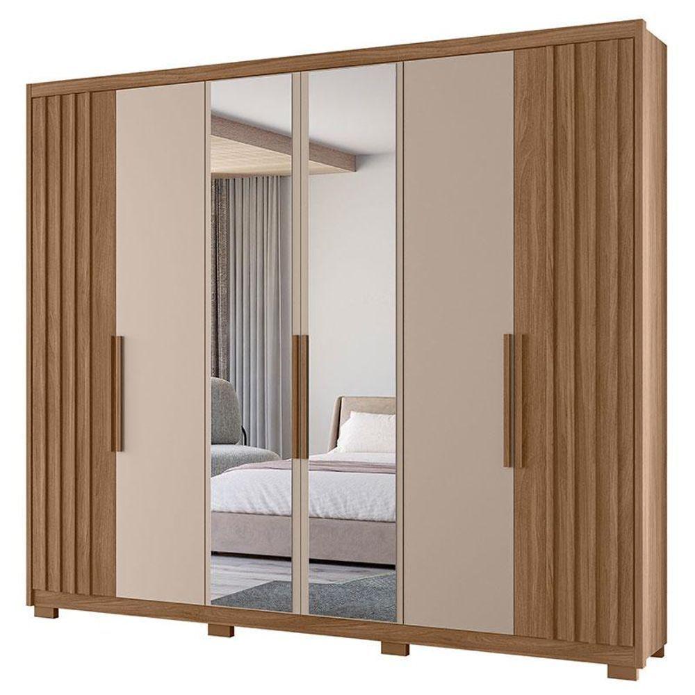Guarda Roupa Casal Ambiente Araguaia 6 Portas Carvalho Fendi Com Espelho - Moval - 6