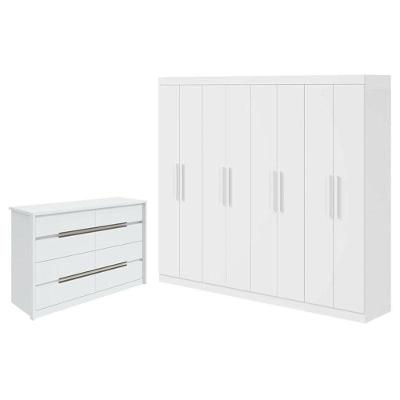 Guarda Roupa Casal Andara Soft E Cômoda Gaveteiro Urban Branco Brilho - Lopas