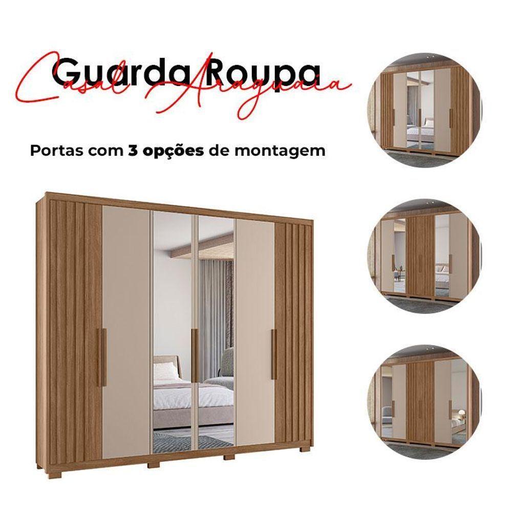 Guarda Roupa Casal Araguaia E Cômoda Dhara Carvalho Fendi Com Espelho - Moval - 7