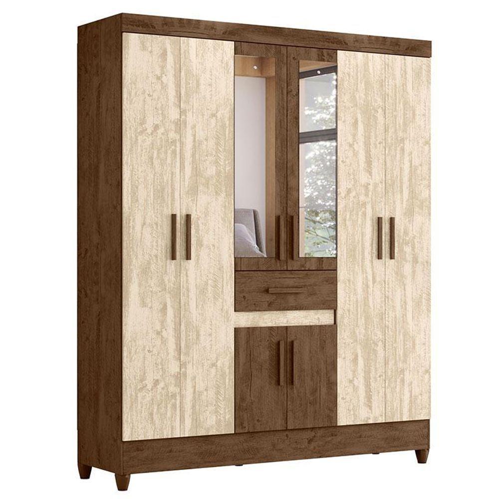 Guarda Roupa Casal Ambiente Portugal 8 Portas Castanho Wood Avelã Wood Com Espelho - Moval - 5