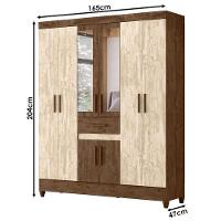 Guarda Roupa Casal Ambiente Portugal 8 Portas Castanho Wood Avelã Wood Com Espelho - Moval - 2