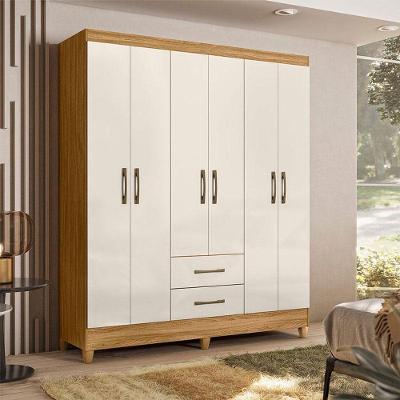 Guarda Roupa Casal Ambiente Panamá 6 Portas 2 Gavetas Freijó Off White MDP Moval Móveis