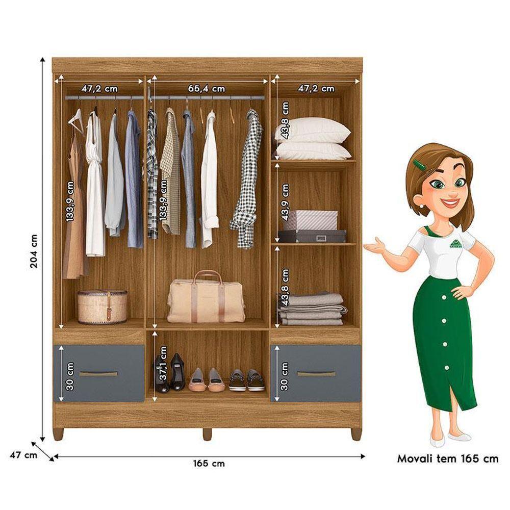 Guarda Roupa Casal Ambiente Ms912 6 Portas Freijó Cinza Com Espelho - Moval - 2