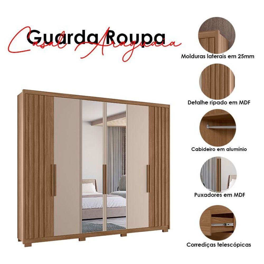 Guarda Roupa Casal Araguaia 6 Portas Carvalho Fendi Com Espelho - Moval - 4