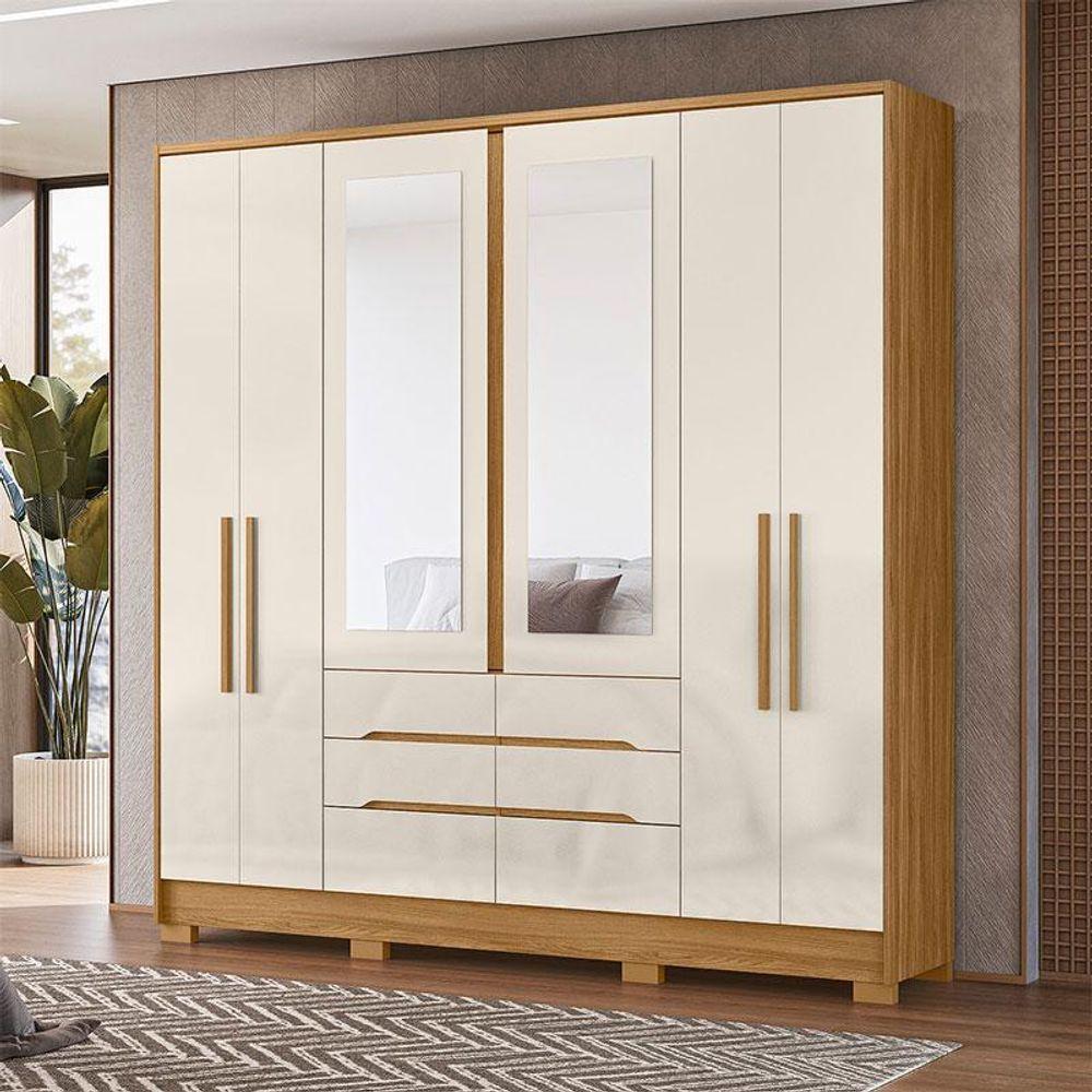 Guarda Roupa Casal Ambiente San Francisco 6 Portas Freijó Off White Com Espelho - Moval - 1
