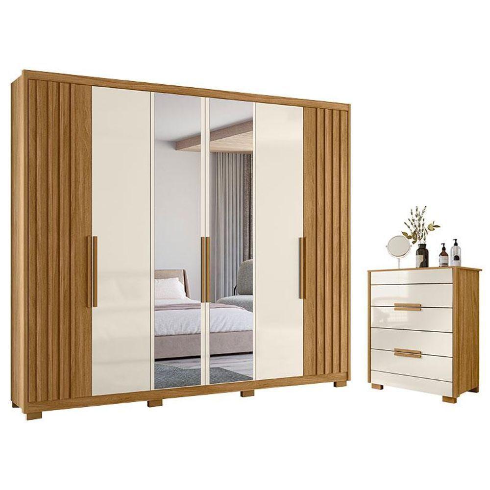 Guarda Roupa Casal Araguaia E Cômoda Dhara Freijó Off White Com Espelho - Moval - 1