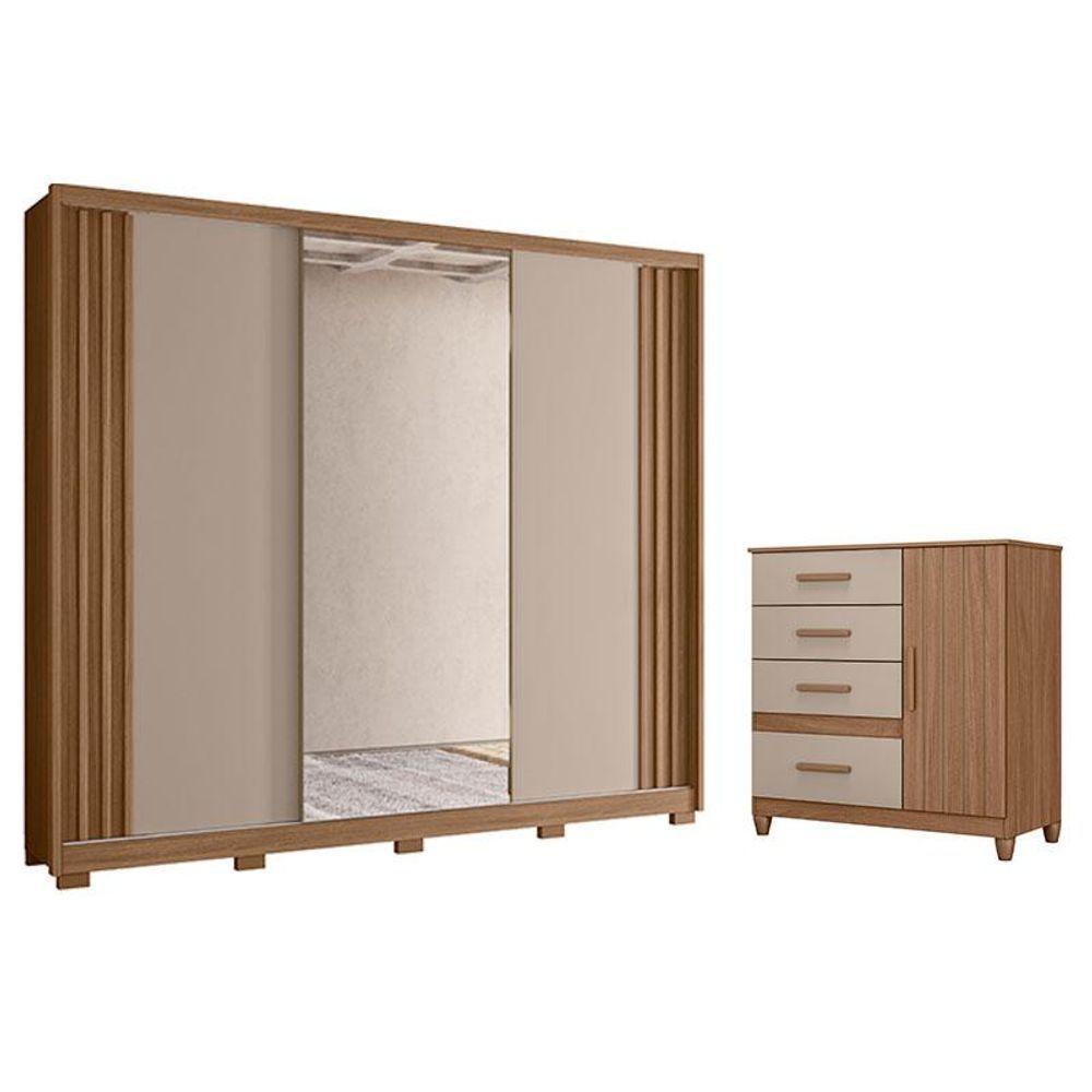 Guarda Roupa Casal Arizona E Cômoda Vênus Carvalho Fendi Com Pés - Moval - 1