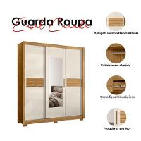 Guarda Roupa Casal Canadá 3 Portas Freijó Off White Com Espelho - Moval