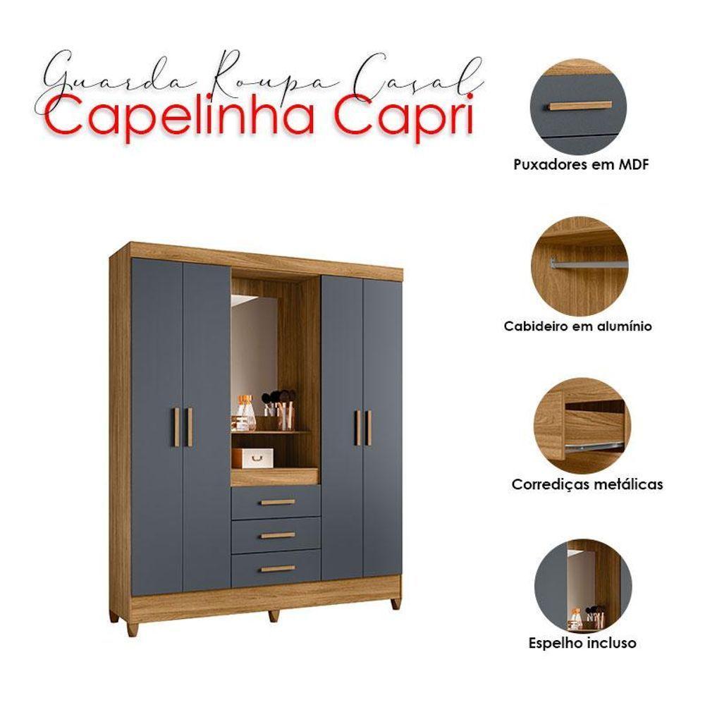 Guarda Roupa Casal Capelinha Ambiente Capri 4 Portas Freijó Cinza Com Espelho - Moval - 4