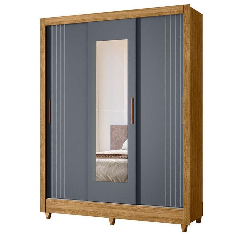 Guarda Roupa Casal Bolívia 3 Portas Freijó Cinza Com Espelho - Moval - 1