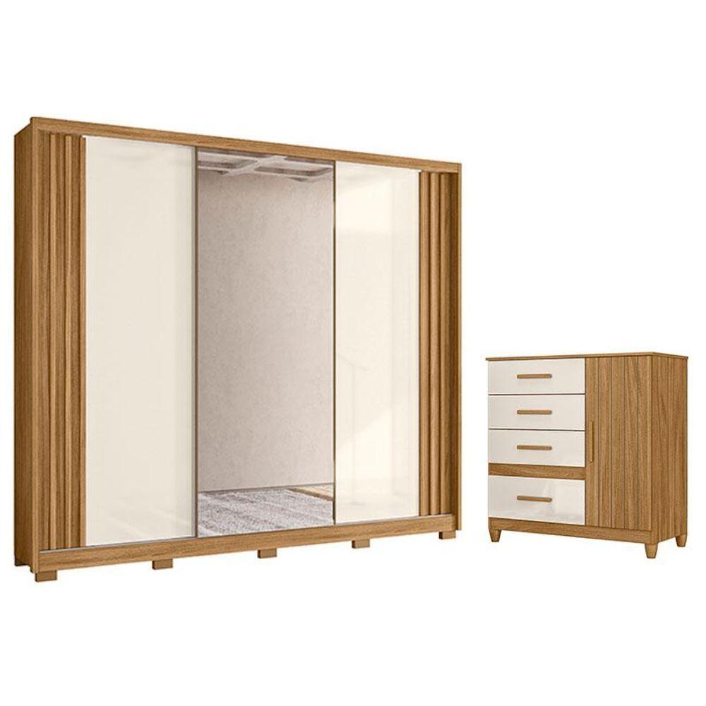 Guarda Roupa Casal Arizona E Cômoda Vênus Freijó Off White Com Pés - Moval - 1