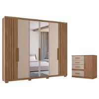 Guarda Roupa Casal Araguaia E Cômoda Vênus Carvalho Fendi Com Espelho - Moval - 1