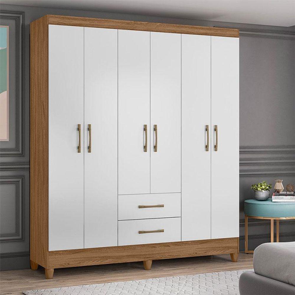 Guarda Roupa Casal Ambiente Panamá 6 Portas Naturale Branco - Moval - 1