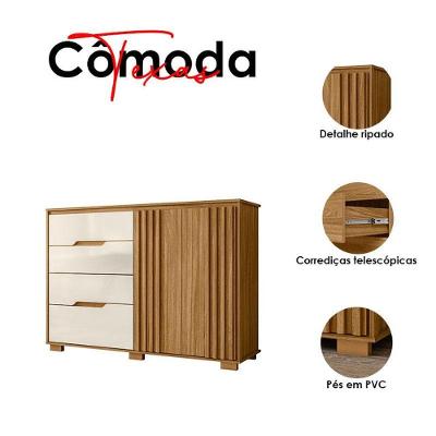 Guarda Roupa e Cômoda Casal Araguaia Texas 6 Portas 4 Gavetas Freijó Off White MDP