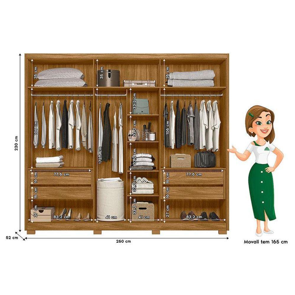 Guarda Roupa Casal Araguaia E Cômoda Ms913 Freijó Off White Com Espelho - Moval - 2