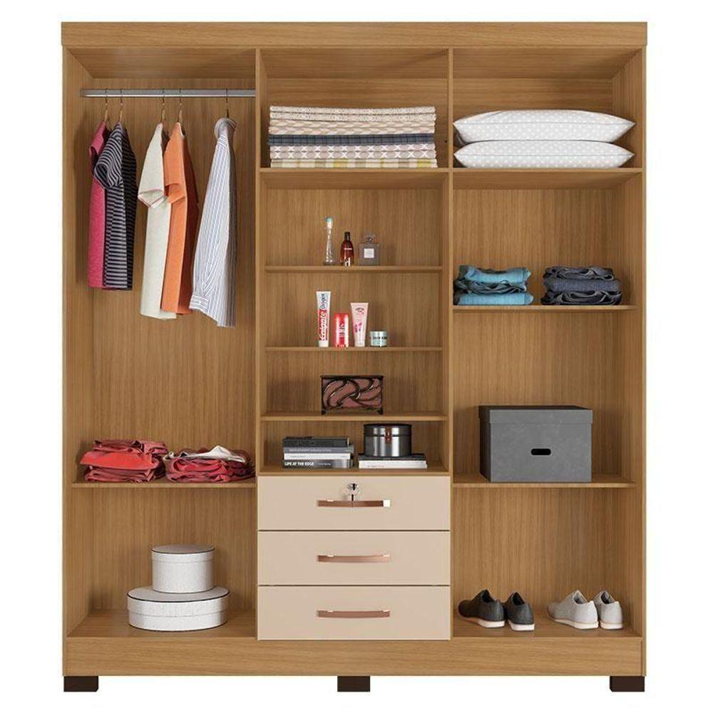 Guarda Roupa Casal Imperial E Cômoda Madri Com Armário Multiuso Versatile Carvalho Americano Off White - Incorplac - 3