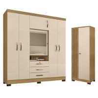 Guarda Roupa Casal Imperial Com Armário Multiuso Versátile Carvalho Americano Off White - Incorplac - 1