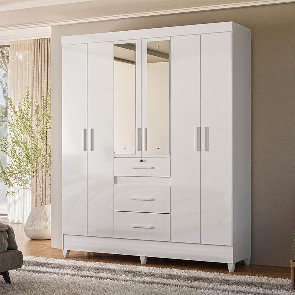 Guarda Roupa Casal Itatiba 6 Portas Branco Brilho Com Espelho - Moval - 5