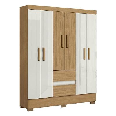 Guarda Roupa Casal Coimbra 6 Portas 2 Gavetas Atacama Off White MDP Aramóveis